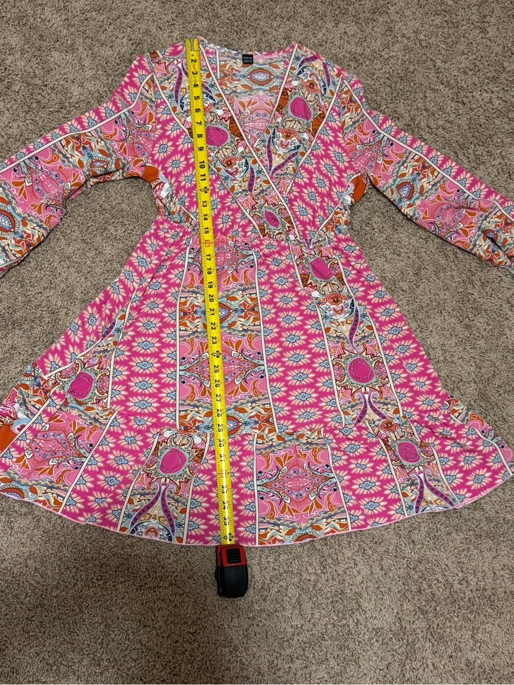 SHEIN Pink & Orange Paisley V-Neck Long Sleeve Dress - Picture 3 of 5